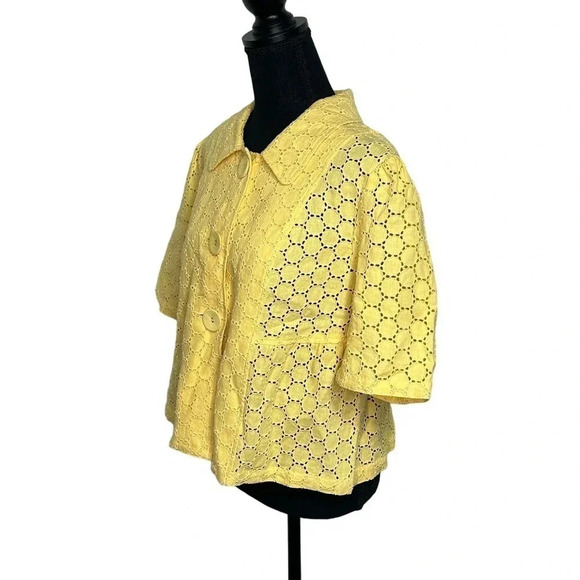 Style & co. 16P yellow eyelet linen short sleeve peplum jacket - Picture 2 of 5